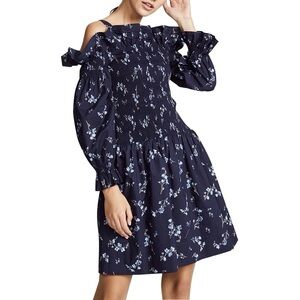 Like New Rebecca Taylor Francine Floral Cold-Shoulder Smocked Mini Dress